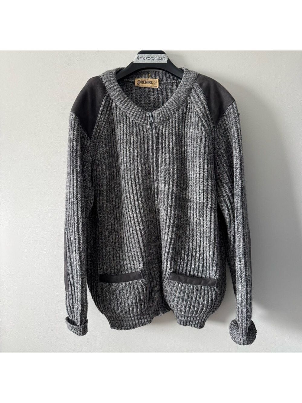 Brenire Scotland Vintage Men's Gray Cardigan Wool Sweater  Large